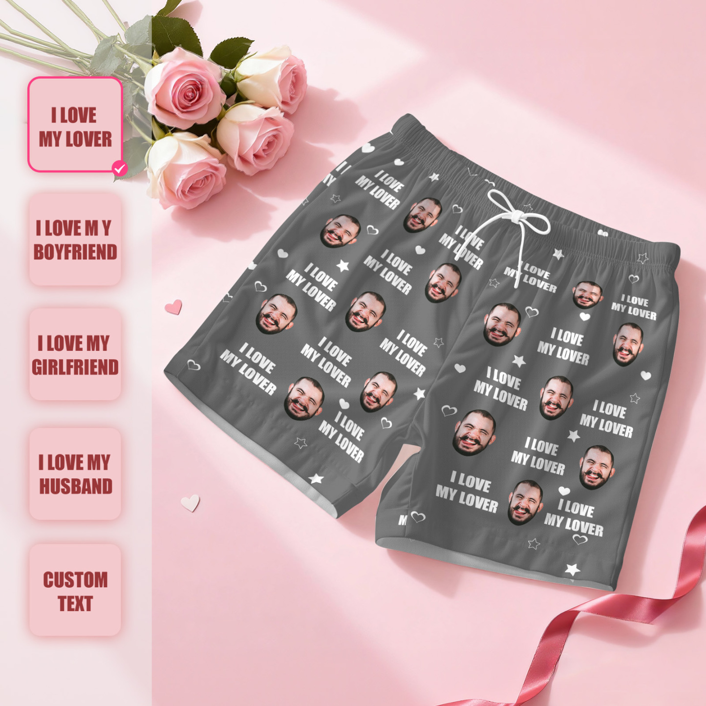Custom Photo Funny I Love My Lover - Personalized Pajama Shorts