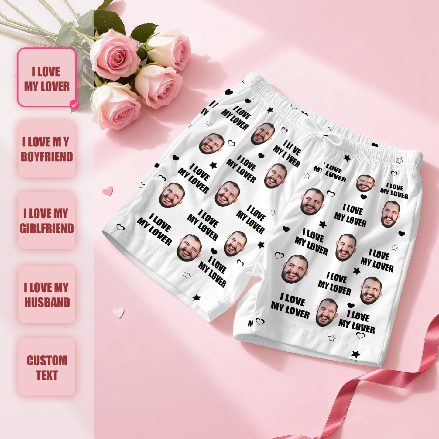 Custom Photo Funny I Love My Lover - Personalized Pajama Shorts
