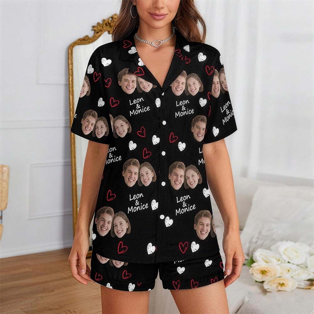 Custom Short Pajamas with Face and Name,Customized Pajama Set For Men/Women,Personalized Short Sleeve Family Pajama Set,Birthday/Party Gifts