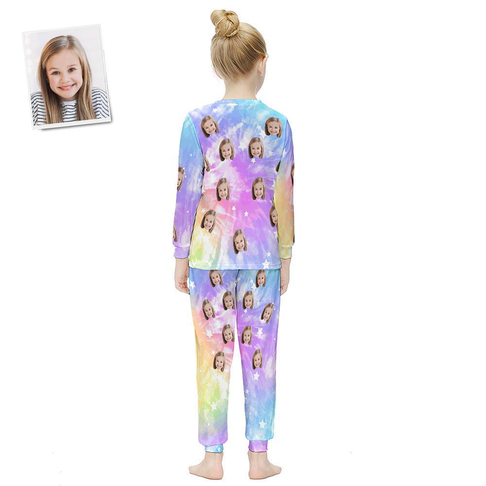 Custom Face Long Sleeve Pajamas Kids' Suit Birthday Gifts - Tie-dye Star - MyFaceBoxer