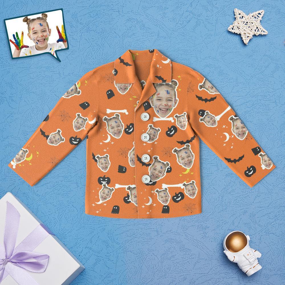 Custom Face Children's Halloween Pajamas For Kids Pumpkin Bat Print Pyjamas - MyFaceBoxer