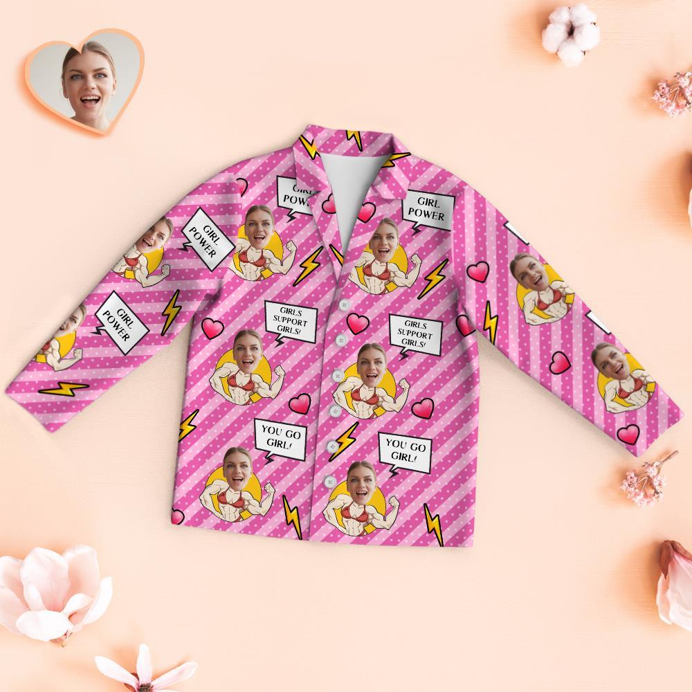 Custom Face Pajamas Girls Support Girls Personalized Photo Pajamas Set Mother's Day Gifts - MyFaceBoxer