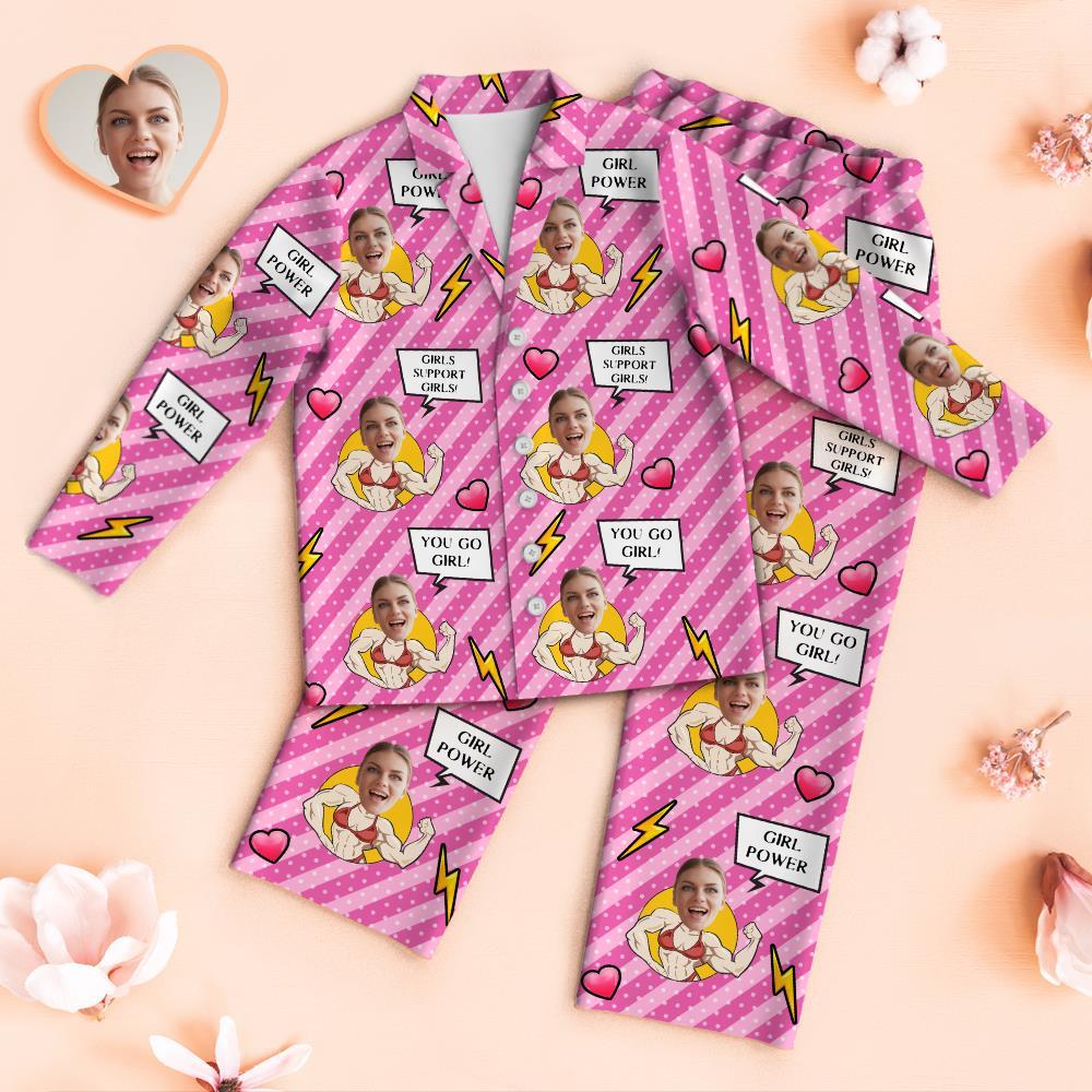 Custom Face Pajamas Girls Support Girls Personalized Photo Pajamas Set Mother's Day Gifts - MyFaceBoxer