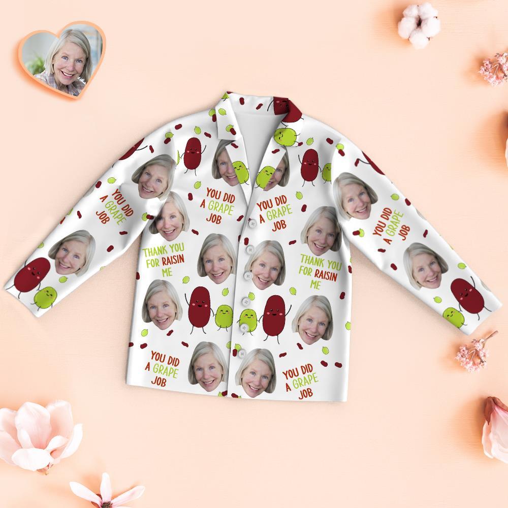 Custom Face Pajamas You Did A Grape Job Personalized Photo Pajamas Set Mother's Day Gifts - MyFaceBoxer
