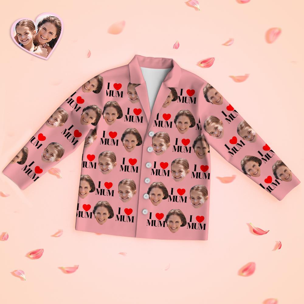 Custom Face Long Sleeve Pajamas Sleepwear Set - I Love Mum - MyFaceBoxer