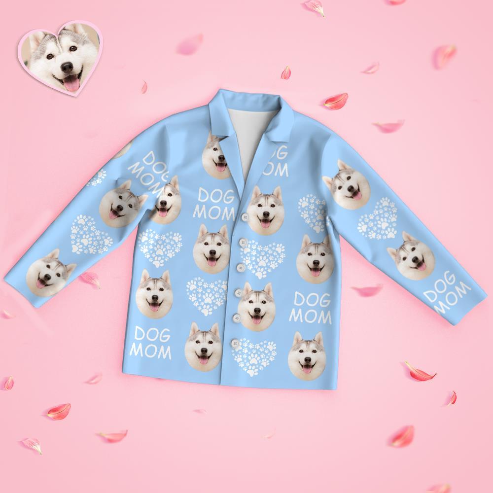 Custom Face Long Sleeve Pajamas Sleepwear Set - Dog Mom - MyFaceBoxer