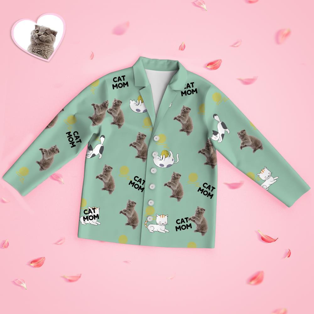 Custom Face Long Sleeve Pajamas Sleepwear Set - Cat Mom - MyFaceBoxer