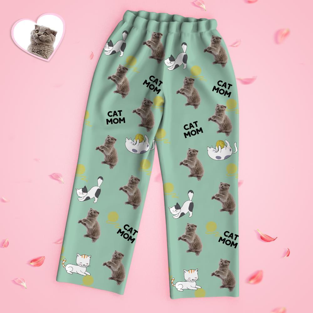 Custom Face Long Sleeve Pajamas Sleepwear Set - Cat Mom - MyFaceBoxer