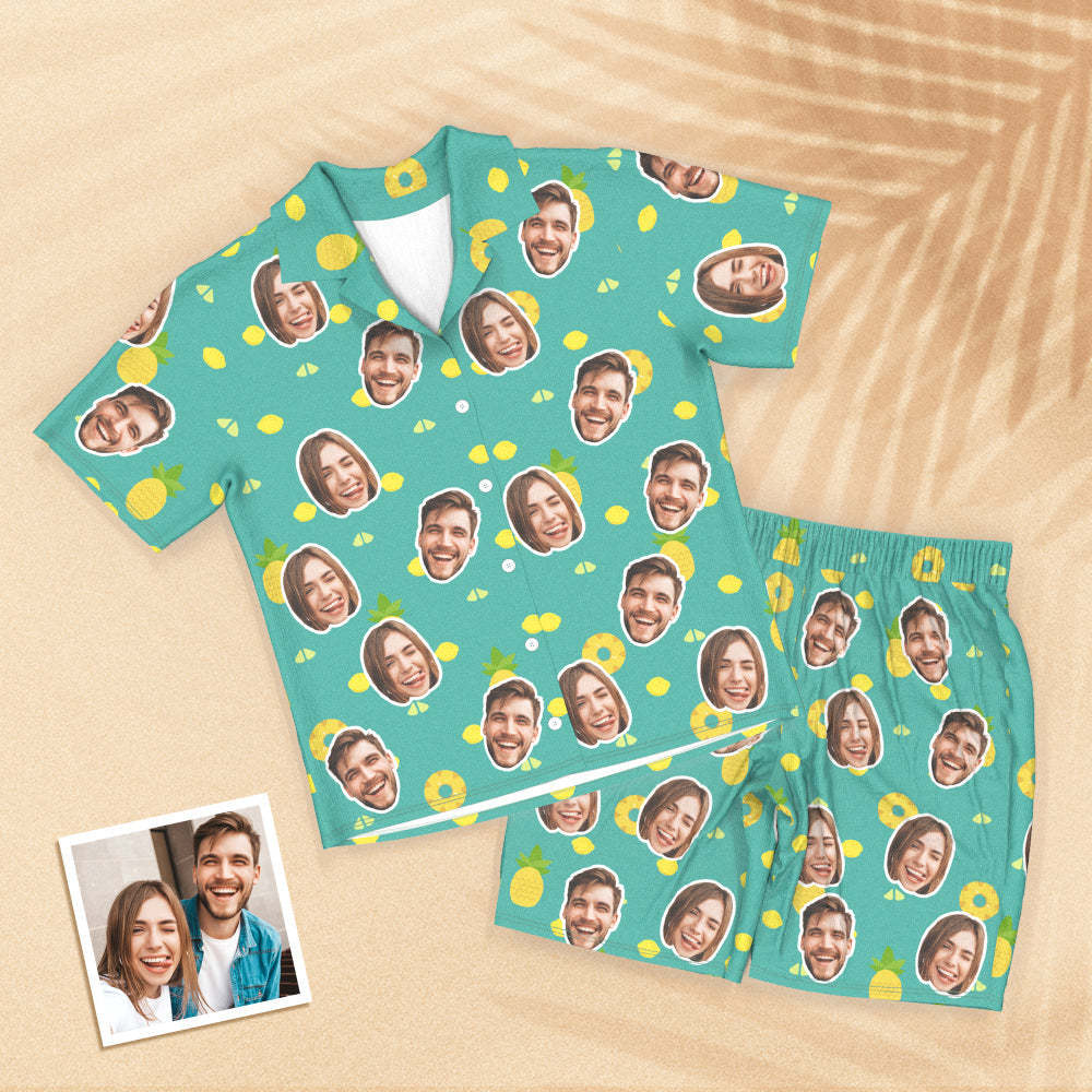 Personalized Photo Pajama Women Men Summer Short Sleeve Pajamas Photo Gifts for Couples - MyFaceBoxer