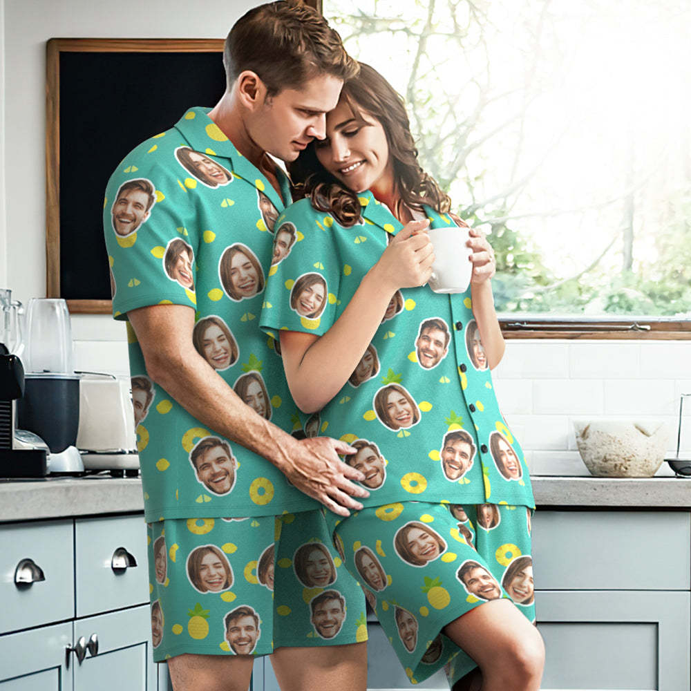 Personalized Photo Pajama Women Men Summer Short Sleeve Pajamas Photo Gifts for Couples - MyFaceBoxer
