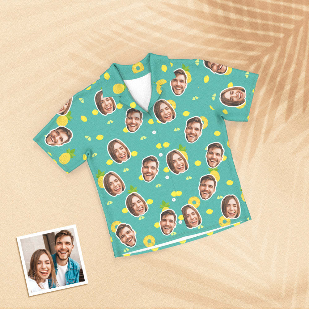 Personalized Photo Pajama Women Men Summer Short Sleeve Pajamas Photo Gifts for Couples - MyFaceBoxer
