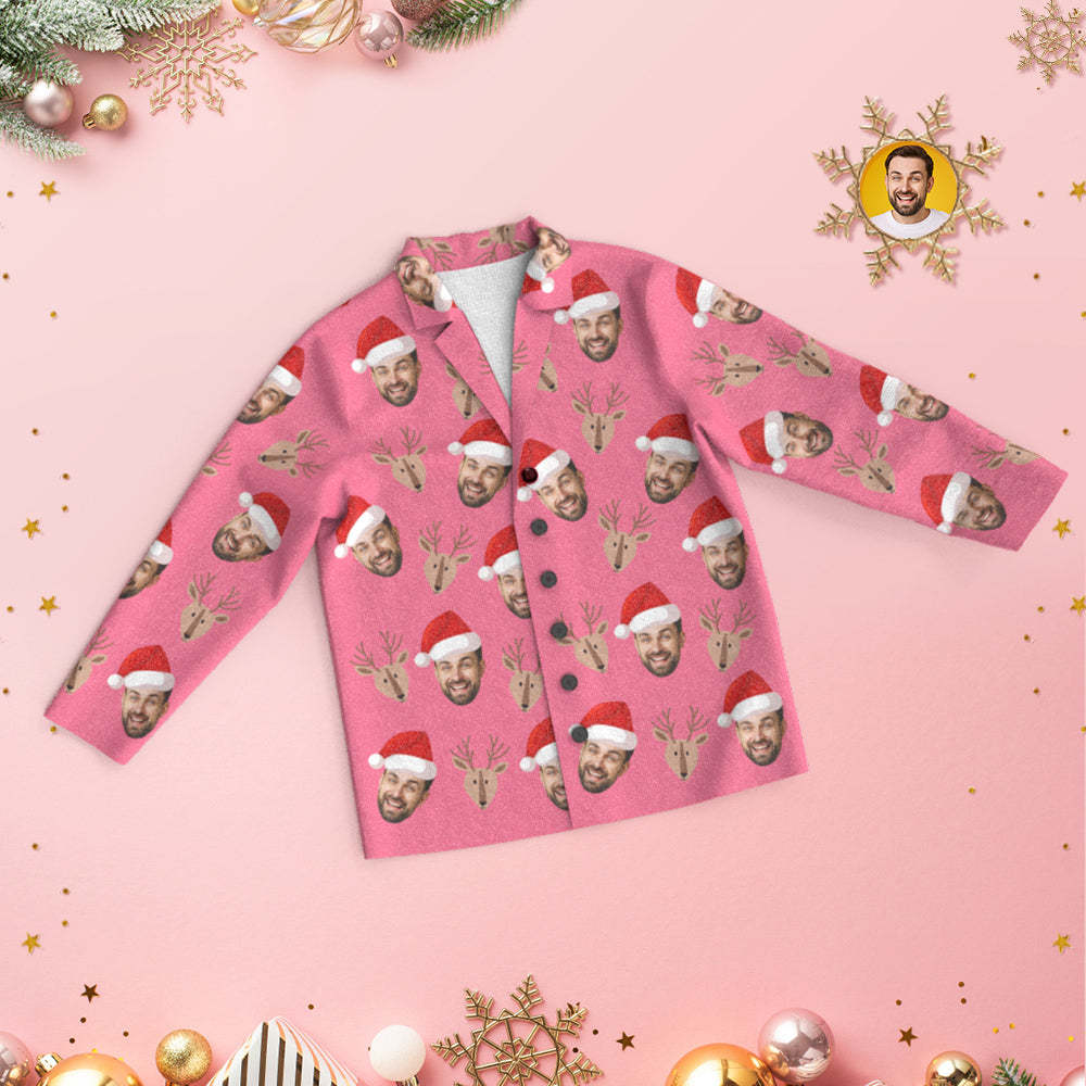 Custom Face Deer Pajamas Personalized Pink Pajamas Women Men Set Christmas Gift - MyFaceBoxer