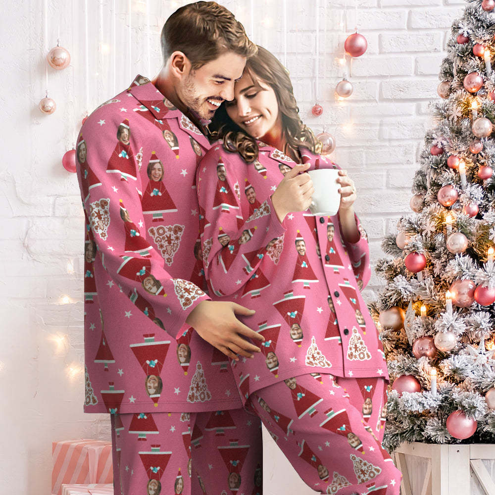 Custom Face Christmas House Pajamas Personalized Pink Santa Pajamas Women Men Set Christmas Gift - MyFaceBoxer