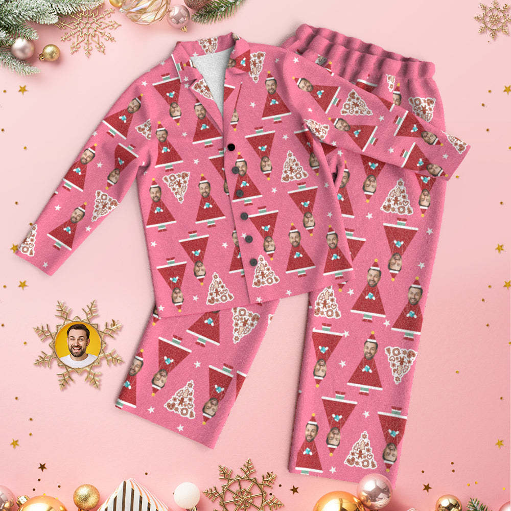 Custom Face Christmas House Pajamas Personalized Pink Santa Pajamas Women Men Set Christmas Gift - MyFaceBoxer