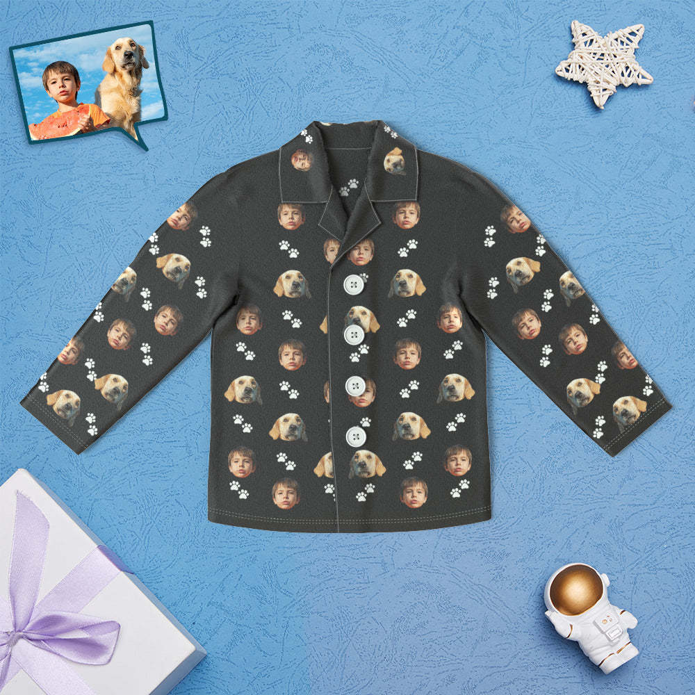 Custom Face Children's Pajamas Personalised Kid's Sleepwear With Pet Dog - Foot Print - MyFaceBoxer