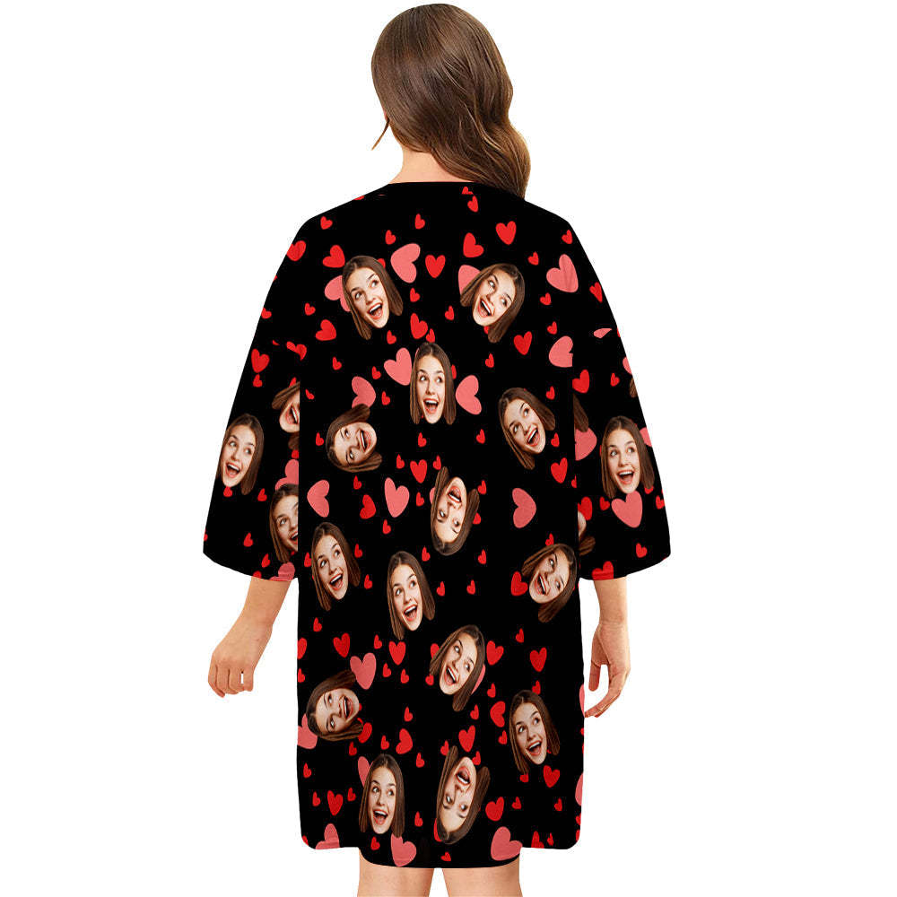 Custom Face Nightdress Personalized Photo Women's Oversized Nightshirt Red Heart Gifts For Her - MyFaceBoxer