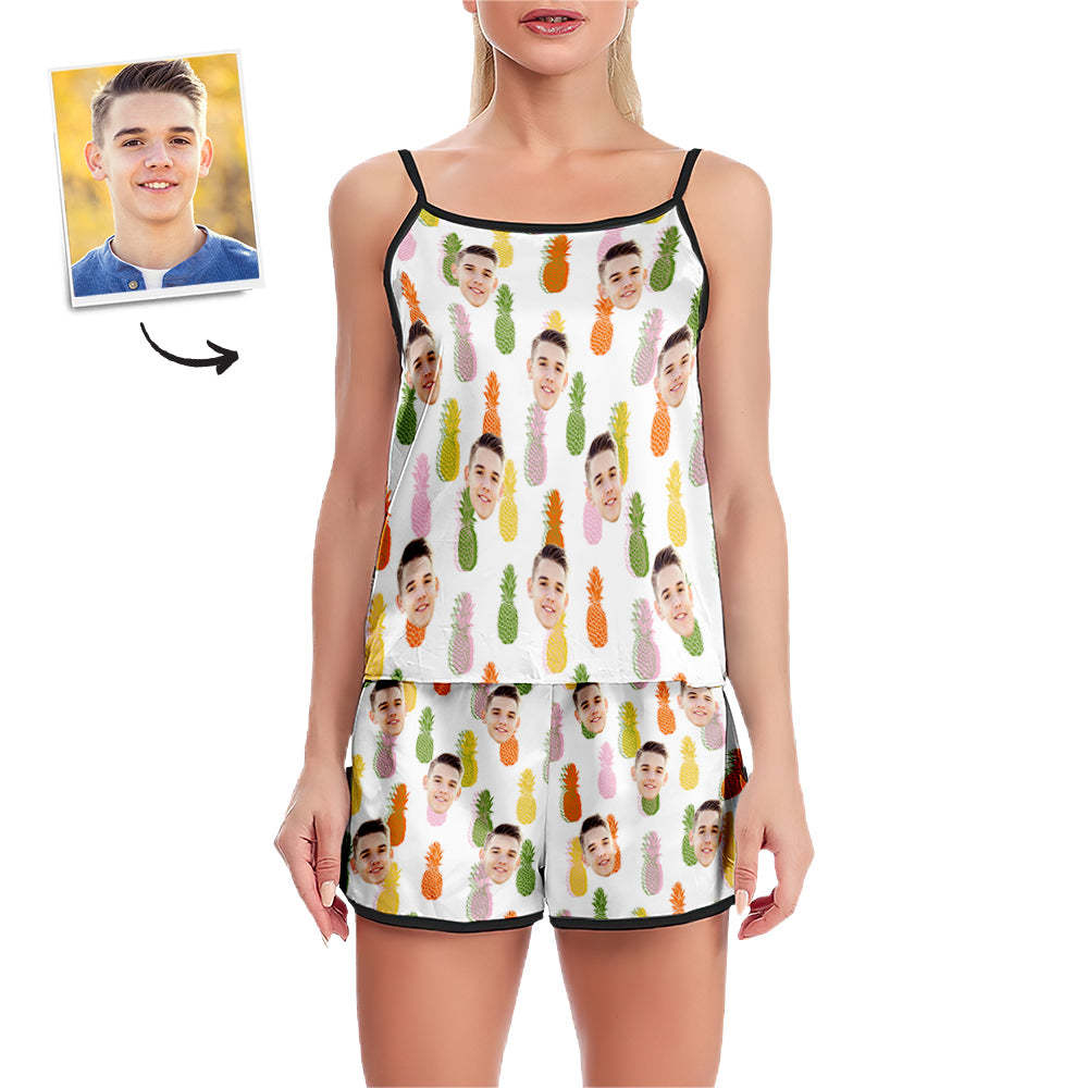 Custom Face Camisole Sleepwear Colorful Pineapples Personalized Lingerie Set Summer Pajamas - MyFaceBoxer