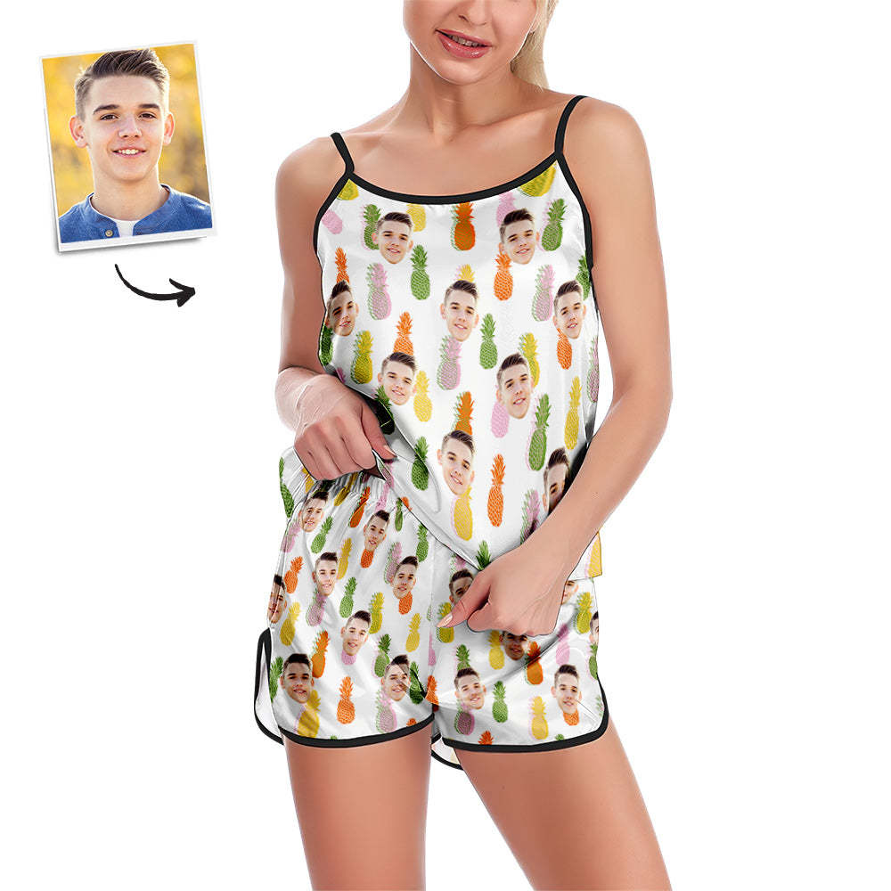 Custom Face Camisole Sleepwear Colorful Pineapples Personalized Lingerie Set Summer Pajamas - MyFaceBoxer