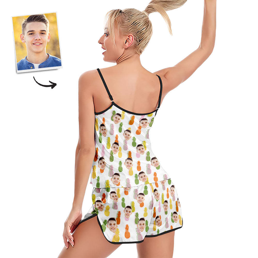 Custom Face Camisole Sleepwear Colorful Pineapples Personalized Lingerie Set Summer Pajamas - MyFaceBoxer