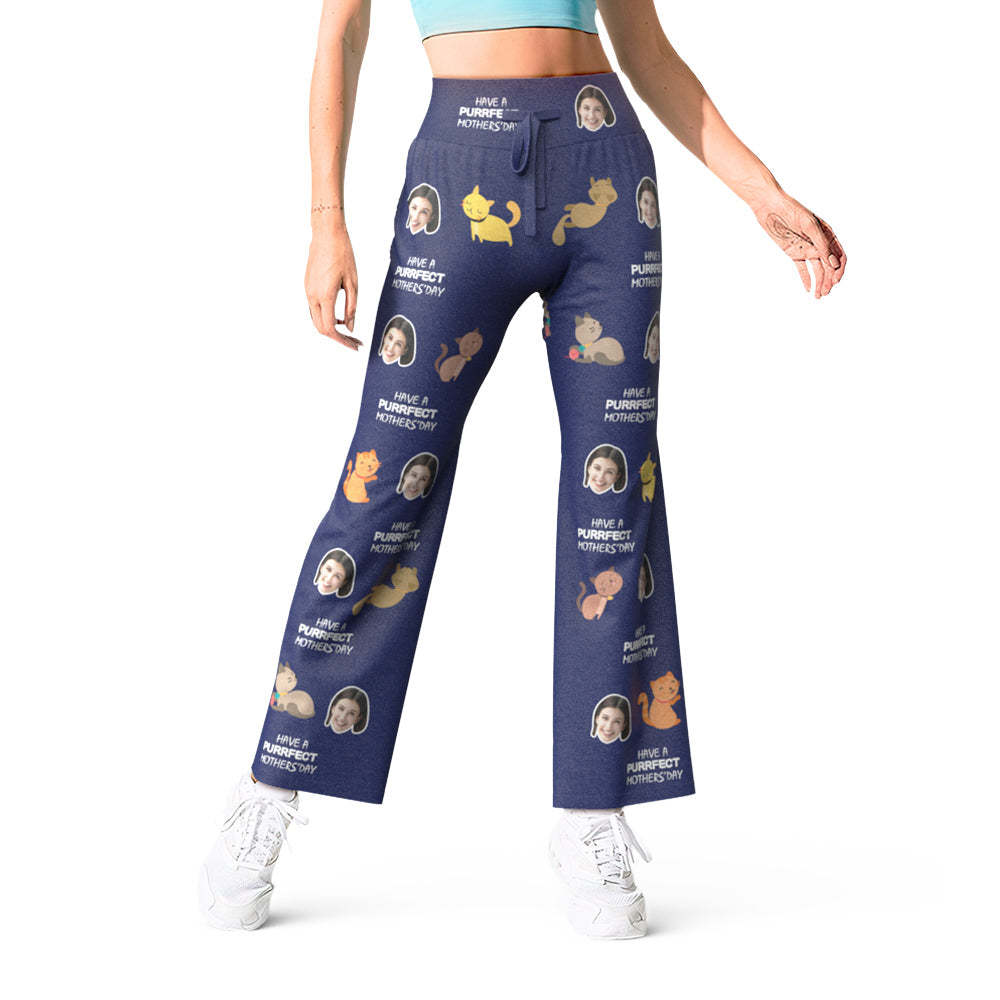 Custom Face Pants Dark Blue Have a Purrfect Mother's Day Cat Yoga Slacks Gift For Her - MyFaceBoxer