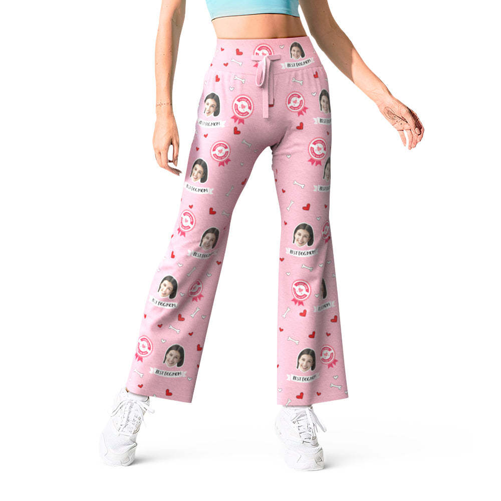 Custom Face Pants Pink Best Dog Mum Fish Bones Yoga Slacks Mother's Day Gift - MyFaceBoxer