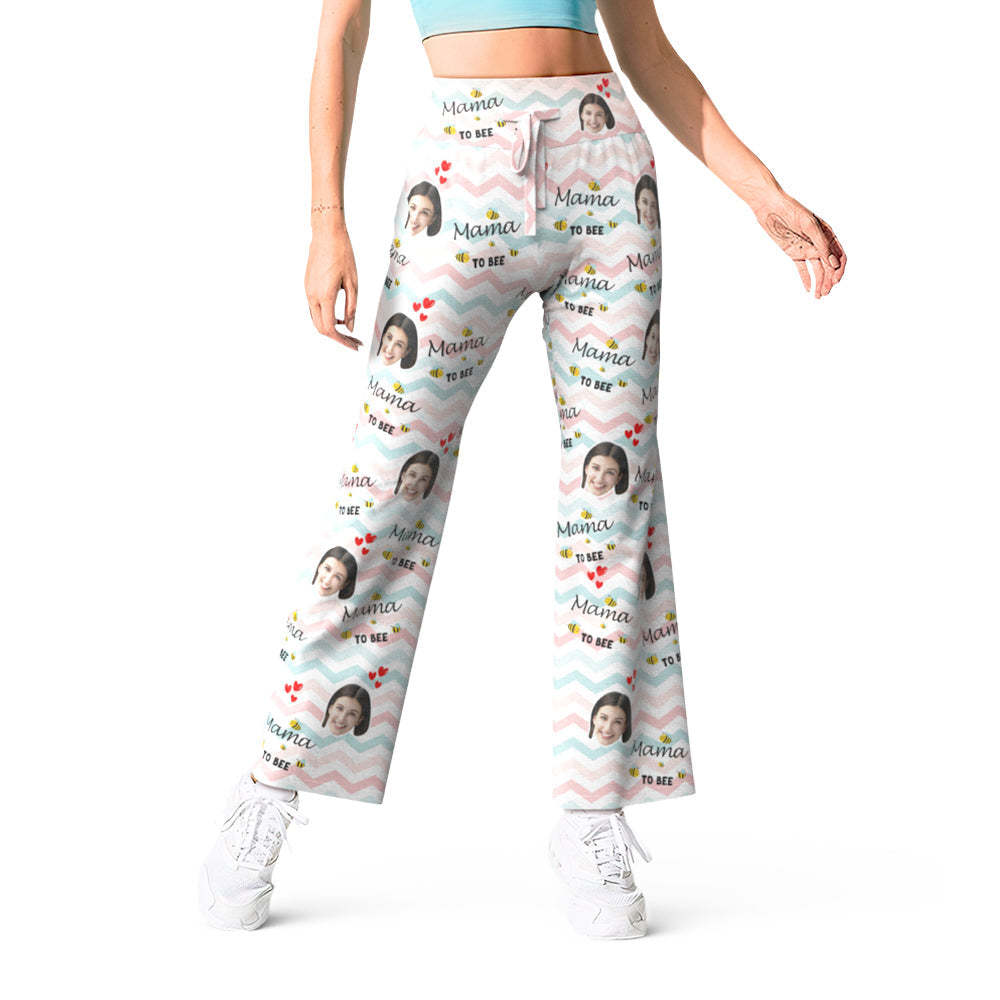 Custom Face Pants White Mama To Bee Yoga Slacks Gift for Mother - MyFaceBoxer
