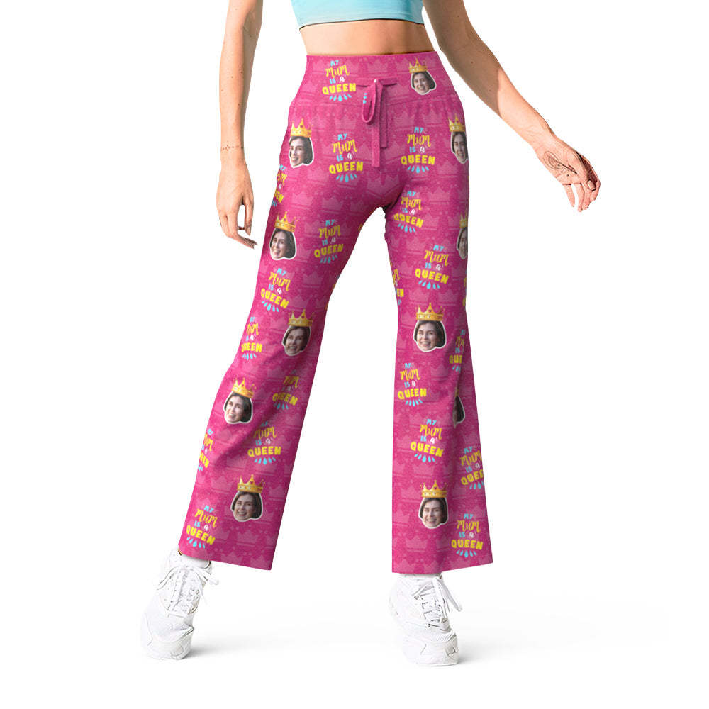 Custom Face Pants Maroon Queen Mum Crown Yoga Slacks Mother's Day Gift - MyFaceBoxer