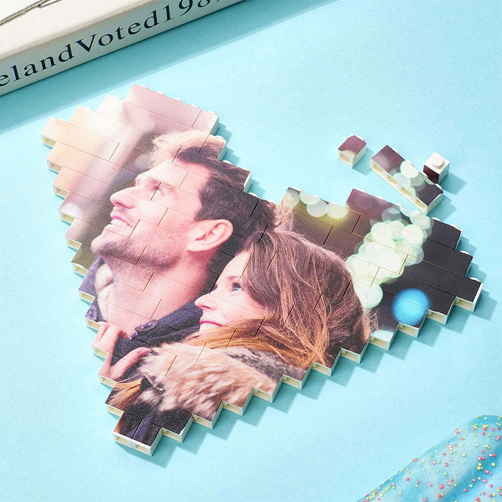 Christmas Gifts Custom Building Brick Personalised Photo Block Heart Shaped - MyFaceBoxer