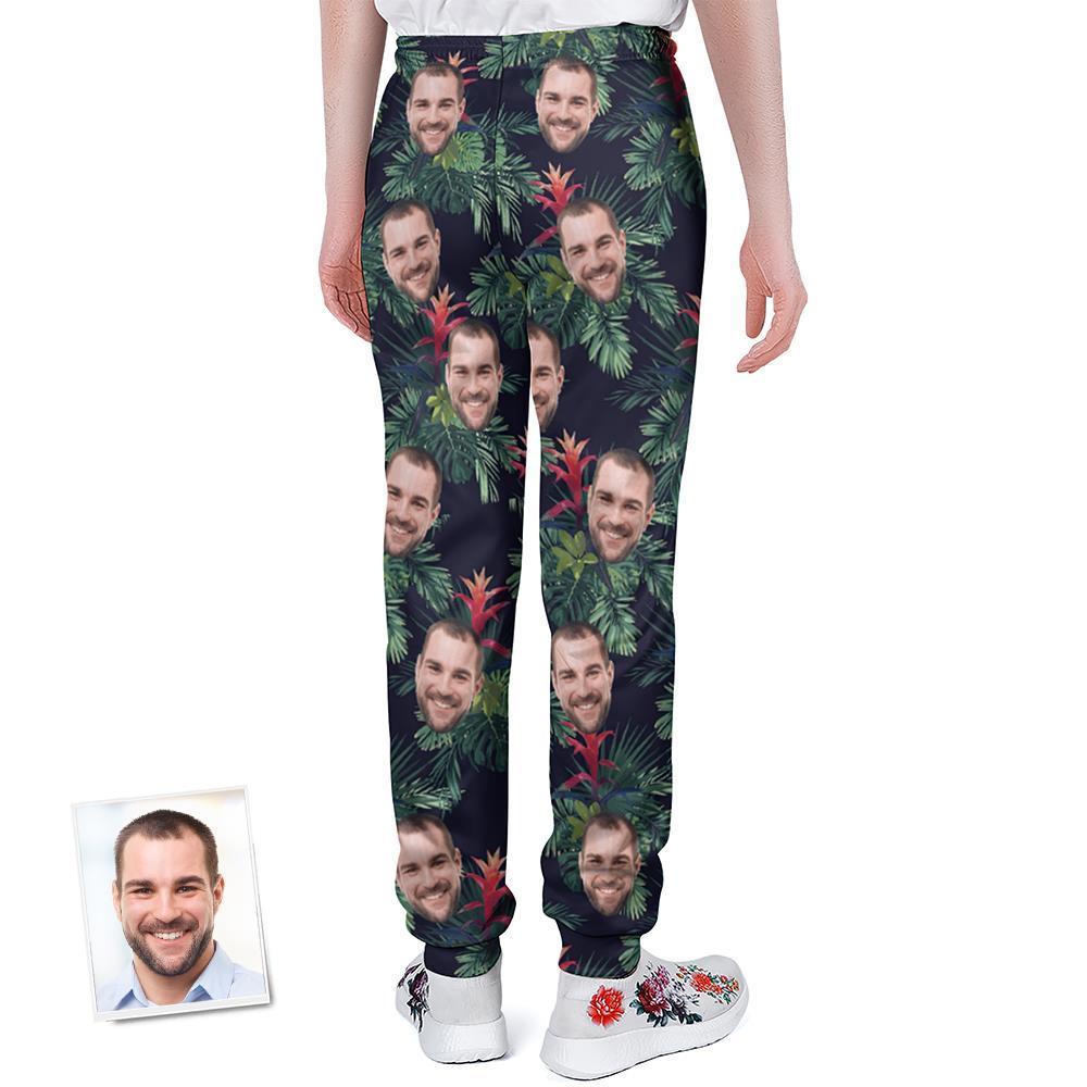 Custom Face Sweatpants Personalized Leaves Design Unisex Joggers - Gift for Lover - MyFaceBoxer