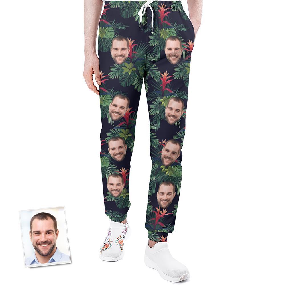 Custom Face Sweatpants Personalized Leaves Design Unisex Joggers - Gift for Lover - MyFaceBoxer