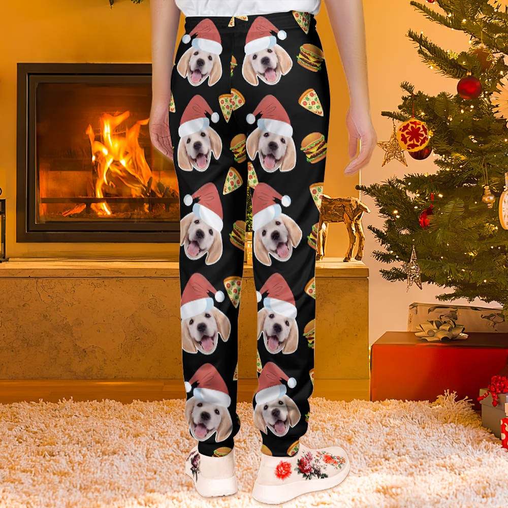 Custom Face Christmas Sweatpants Unisex Joggers with Pizza and Burger - MyFaceBoxer