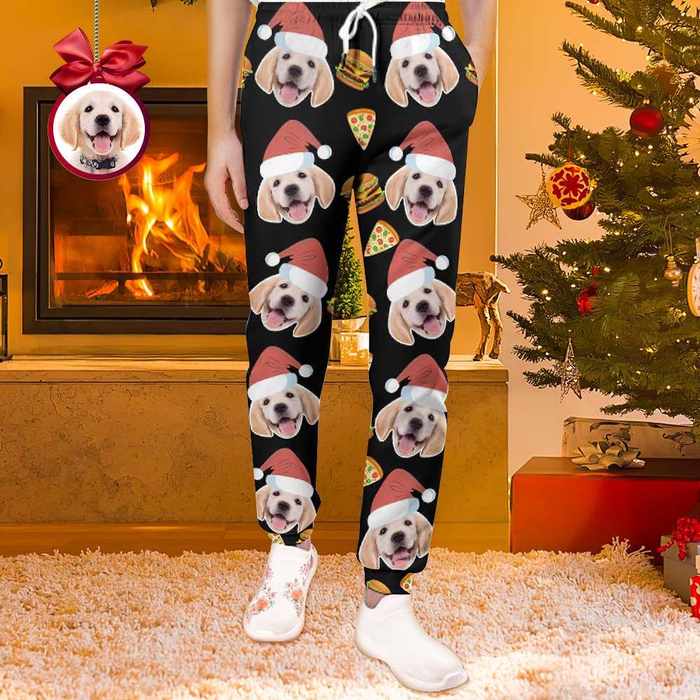 Custom Face Christmas Sweatpants Unisex Joggers with Pizza and Burger - MyFaceBoxer