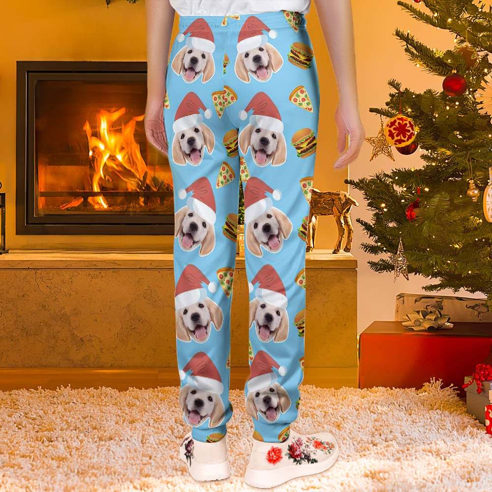 Custom Face Christmas Sweatpants Unisex Joggers with Pizza and Burger - MyFaceBoxer