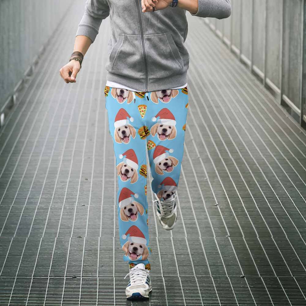 Custom Face Christmas Sweatpants Unisex Joggers with Pizza and Burger - MyFaceBoxer