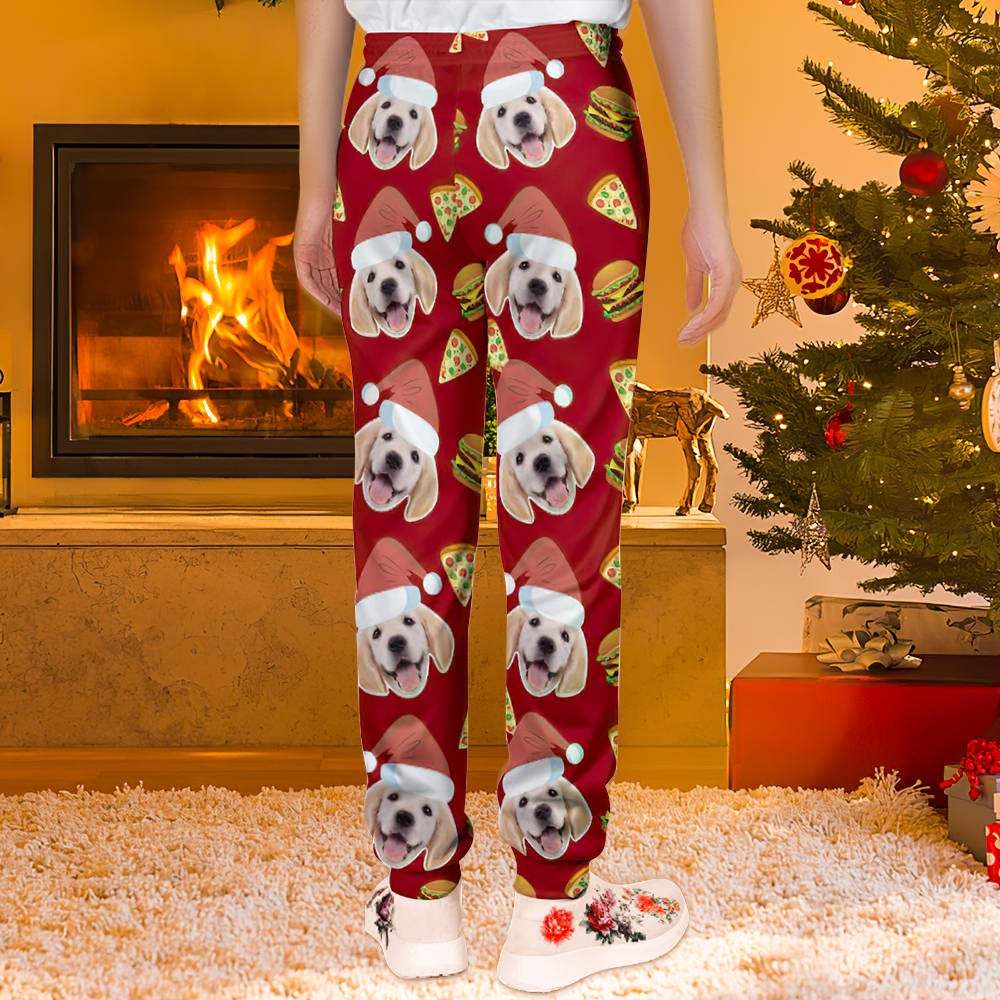 Custom Face Christmas Sweatpants Unisex Joggers with Pizza and Burger - MyFaceBoxer
