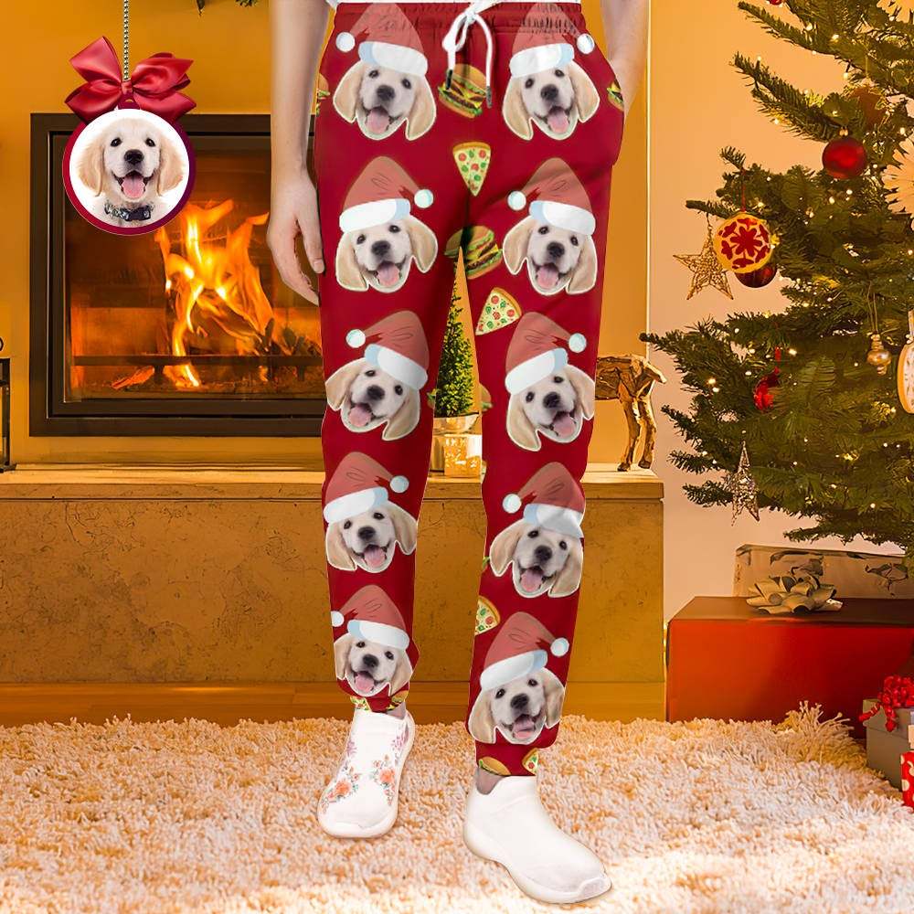 Custom Face Christmas Sweatpants Unisex Joggers with Pizza and Burger - MyFaceBoxer