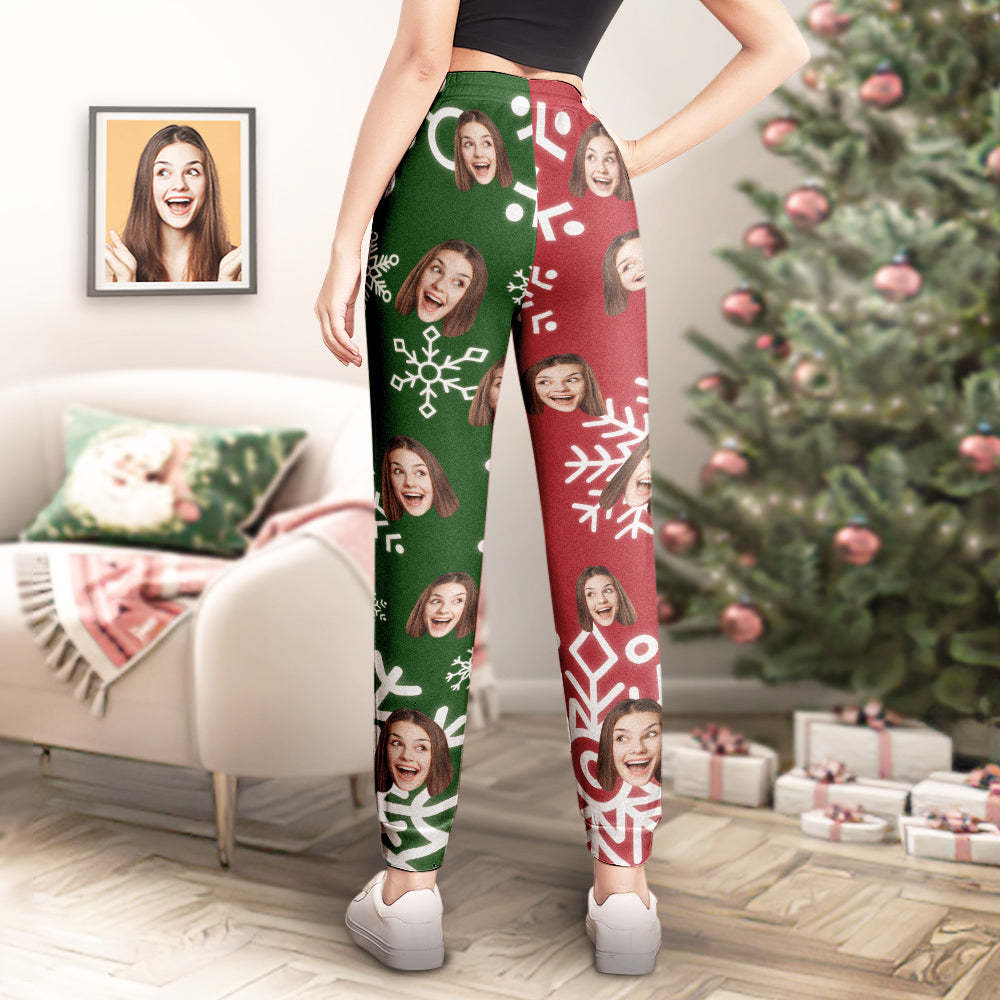 Custom Face Sweatpants Christmas Snowflakes Print Personalized Unisex Joggers Funny Christmas Gift - MyFaceBoxer