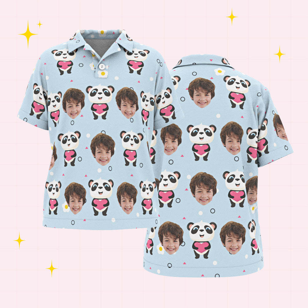 Custom Face Kids Polo Shirts Personalized Photo Shirt Cute Panda - MyFaceBoxer