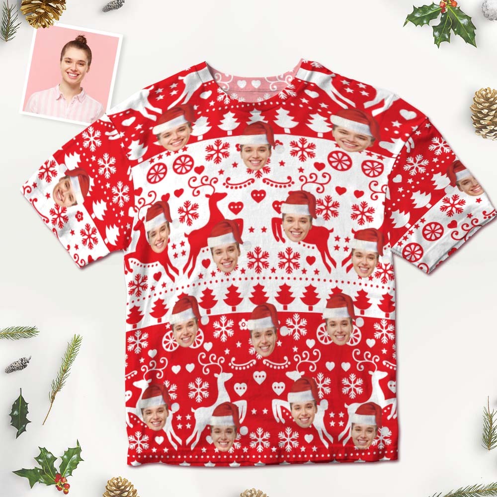 Custom Shirt Personalized Face T-shirt Christmas Gifts Elk Christmas T-shirt - MyFaceBoxer
