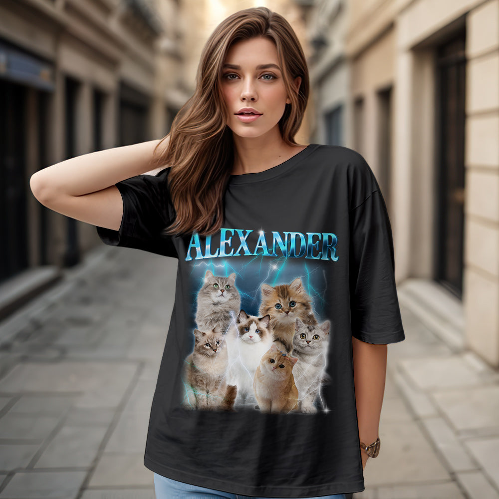 Custom Shirt Personalized Photo Vintage Tee Personalized T-shirt Custom Name T-shirt Pet Gifts Cat - MyFaceBoxer