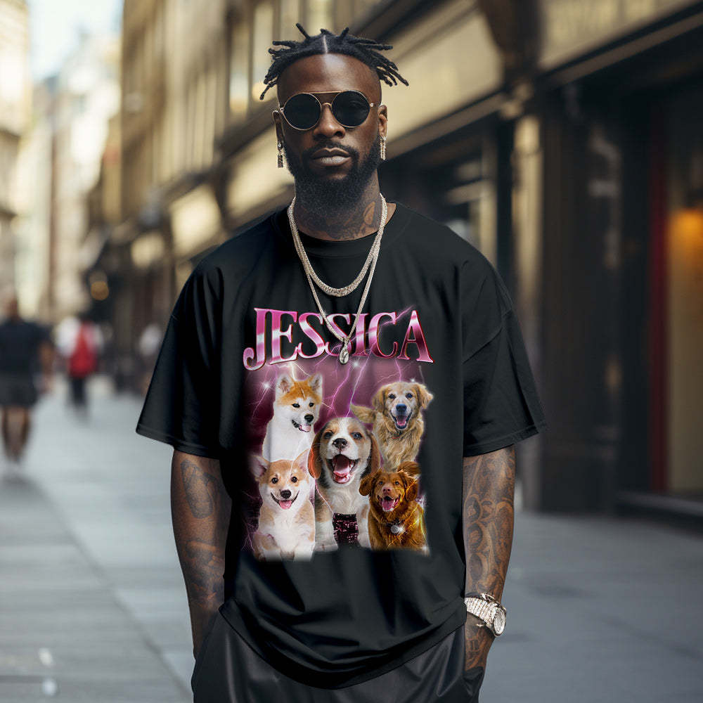 Custom Pet Dog Portrait Vintage Tee Shirt with Personalized Name - MyFaceBoxer
