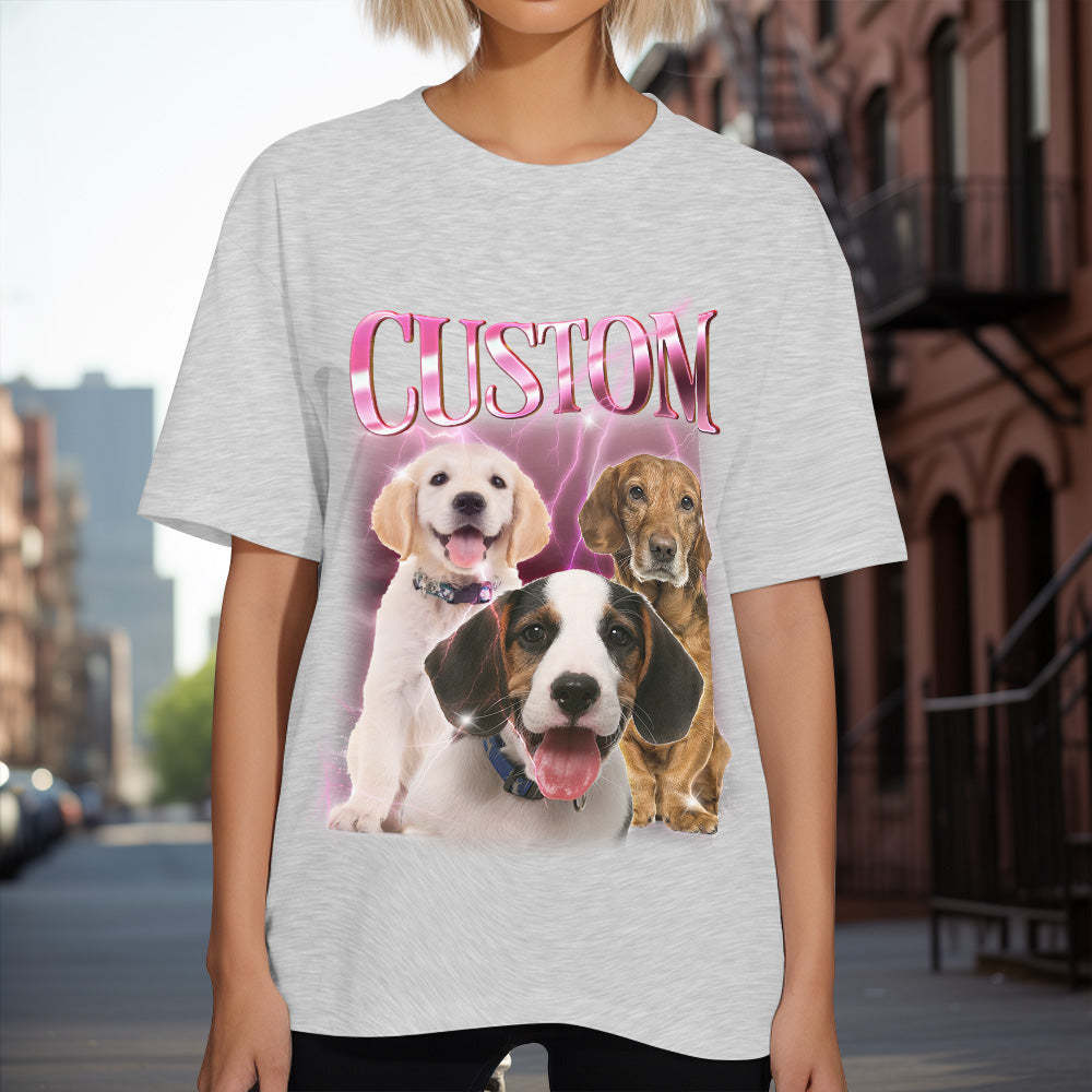 Custom Pet Dog Portrait Vintage Tee Shirt with Personalized Name - MyFaceBoxer