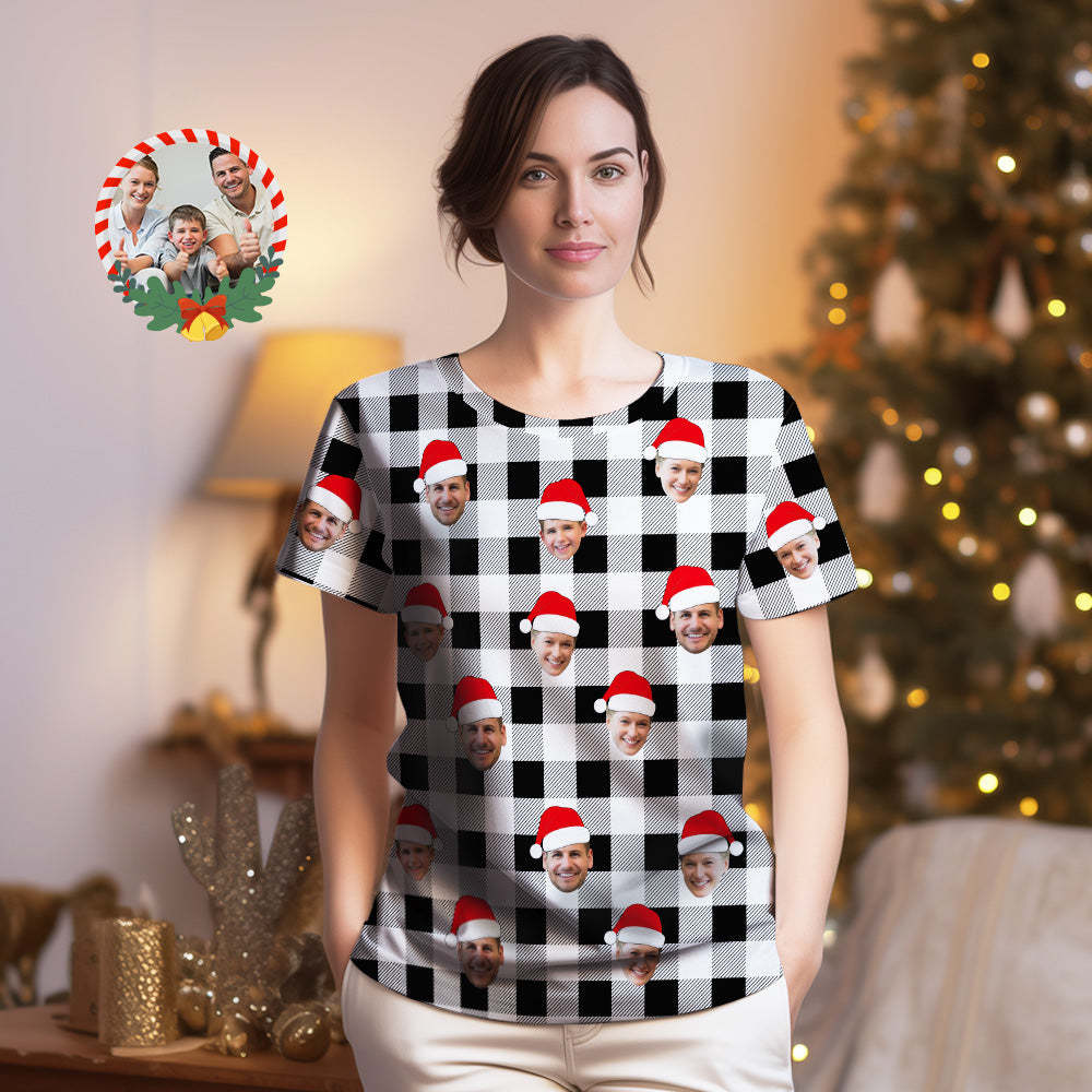 Custom Shirt Personalized Buffalo Plaid T-shirt Personalized T-shirt Custom Face T-shirts Merry Christmas - MyFaceBoxer