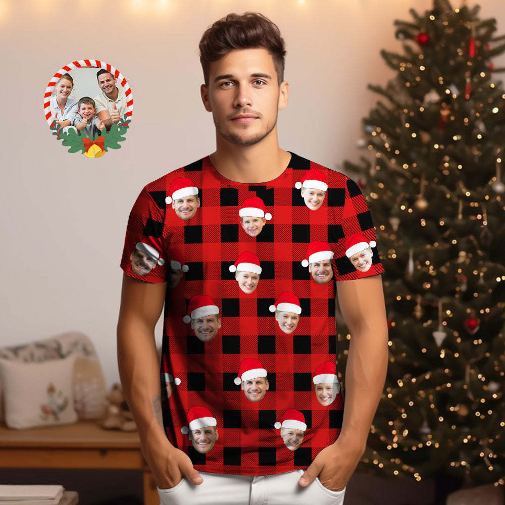 Custom Shirt Personalized Buffalo Plaid T-shirt Personalized T-shirt Custom Face T-shirts Merry Christmas - MyFaceBoxer