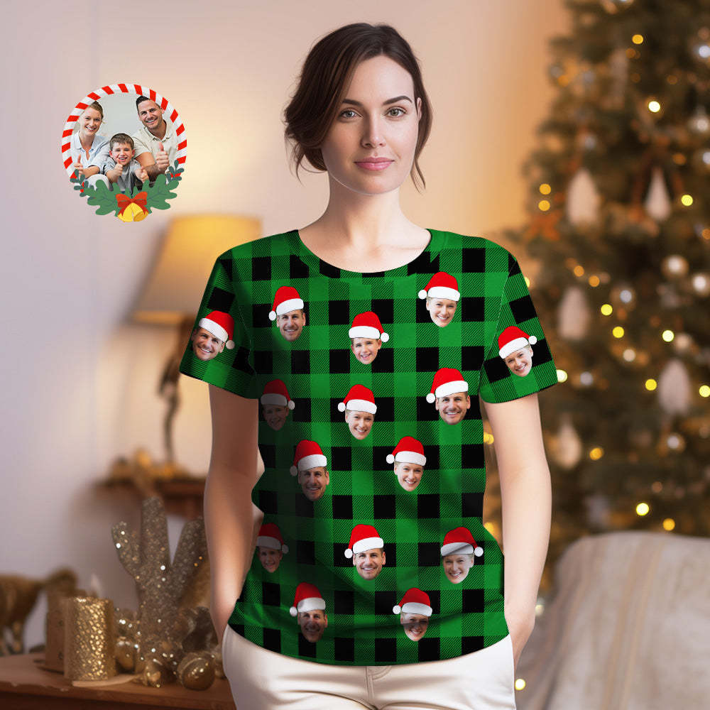 Custom Shirt Personalized Buffalo Plaid T-shirt Personalized T-shirt Custom Face T-shirts Merry Christmas - MyFaceBoxer