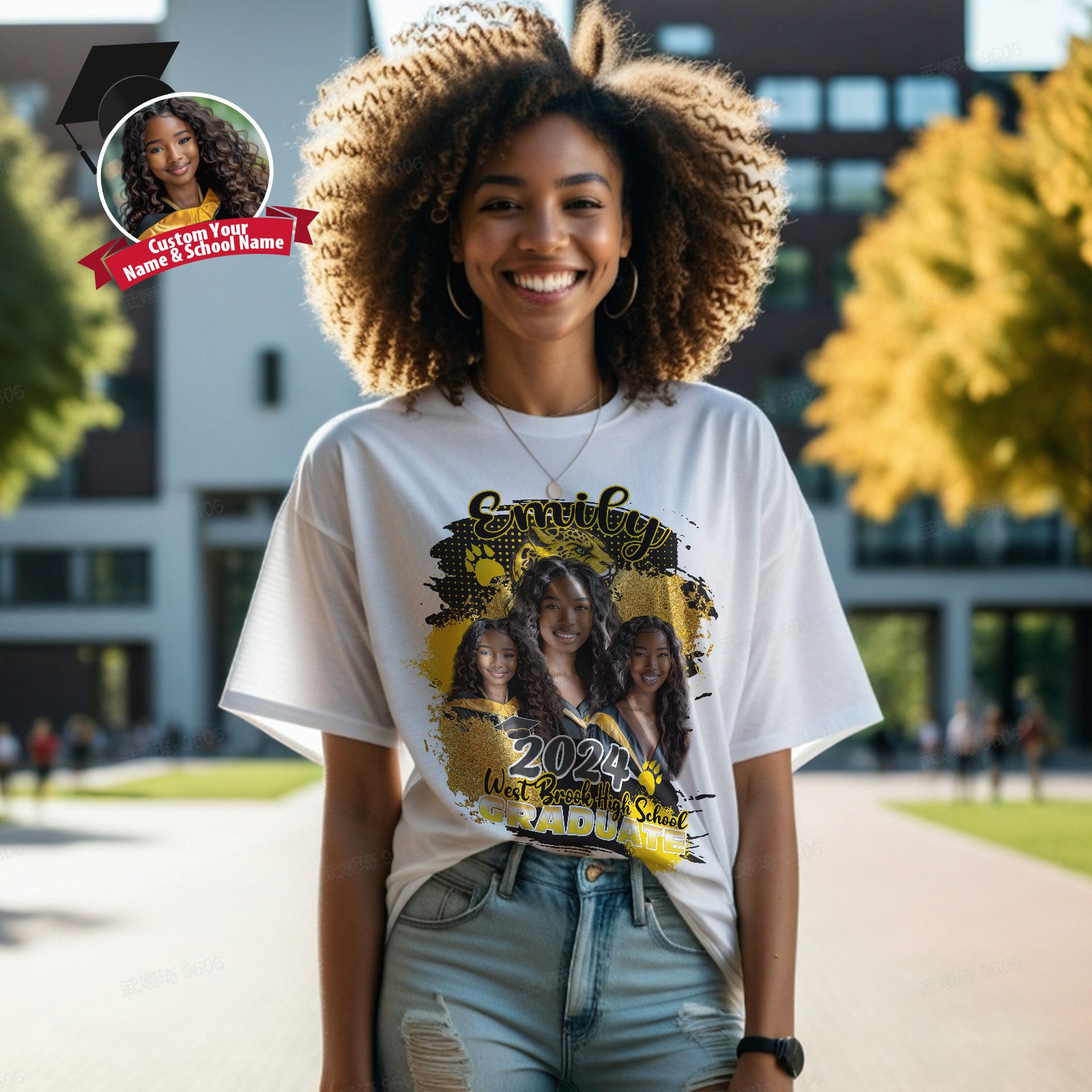 Custom Shirt Personalized Photo Vintage T-shirt Custom Graduation T-Shirt with Name - MyFaceBoxer