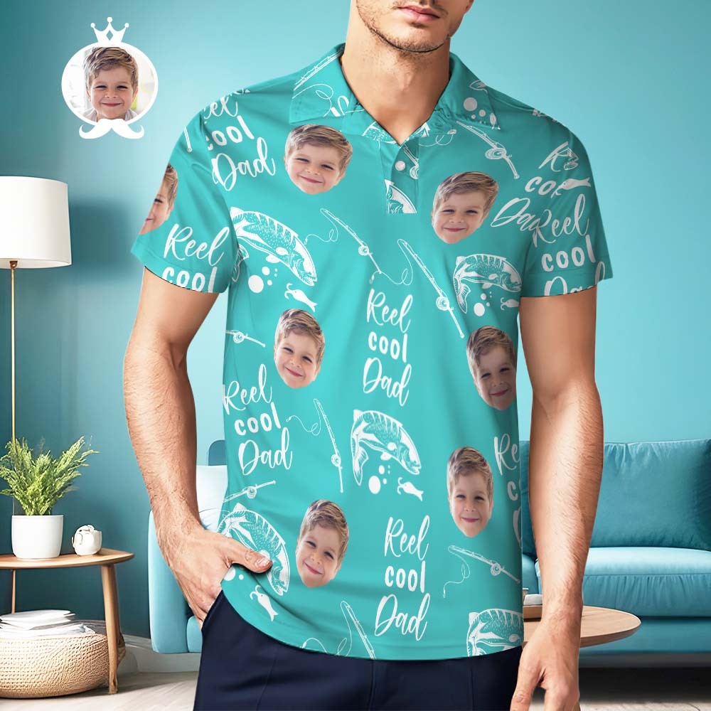 Custom Photo Men's Polo Shirt Father's Day Gift - Reel Cool Dad - MyFaceBoxer