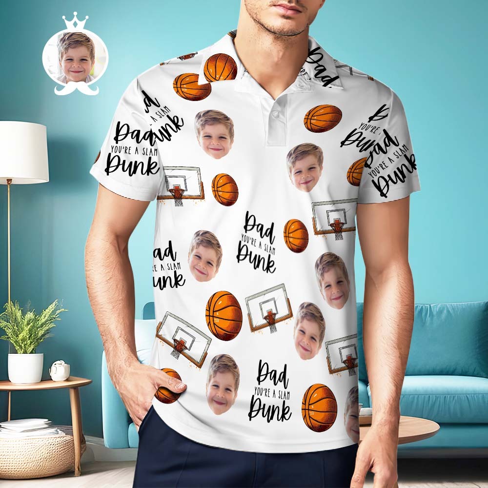 Custom Photo Men's Polo Shirt Father's Day Gift - You're A Slam Dunk - MyFaceBoxer