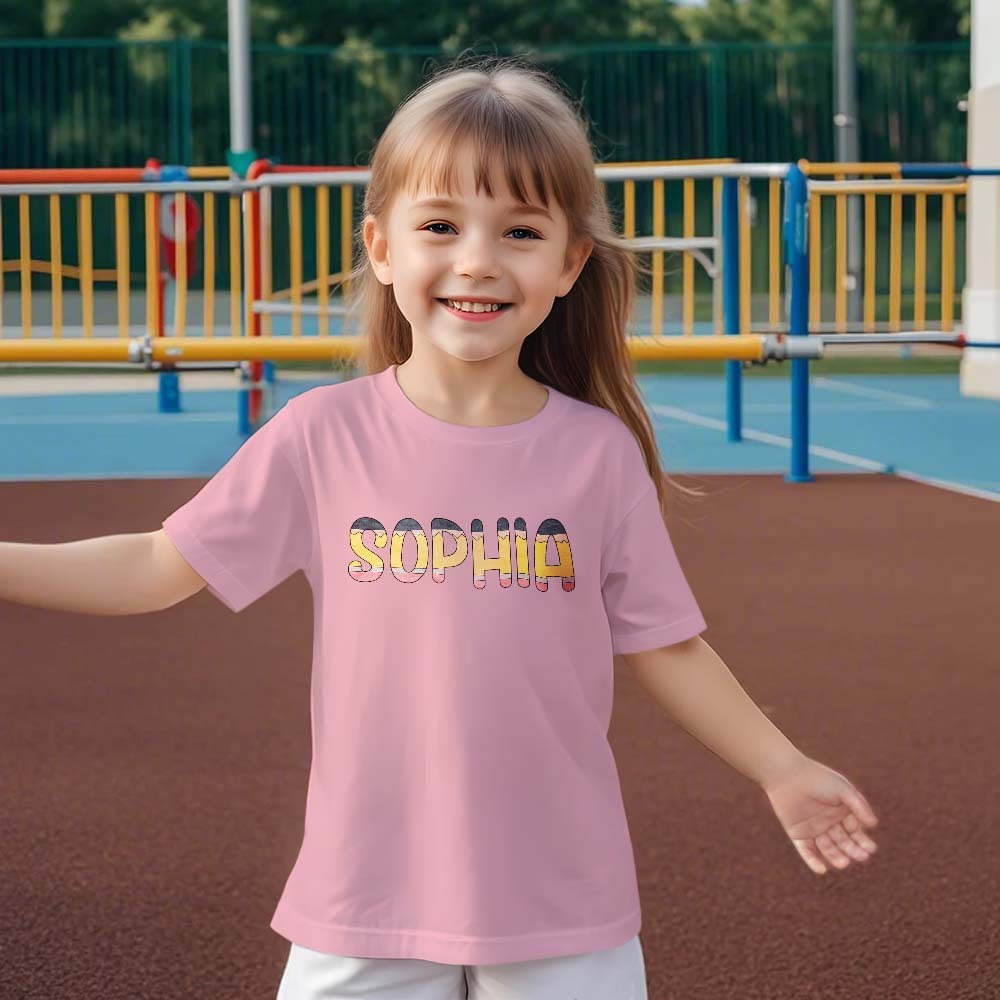 Personalized T-shirt Custom Back to School Pencil Name T-shirt First Day of School Shirt Gift for Kids - MyFaceBoxer