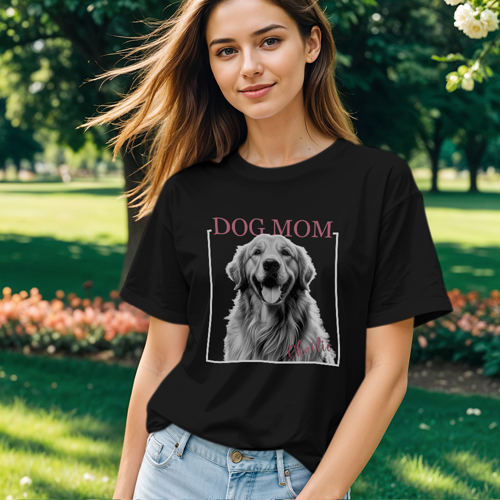Custom Dog Mom T-shirt Personalized Dog Photo and Name Shirt